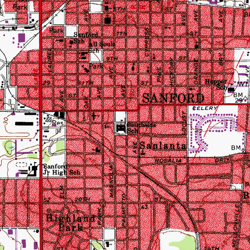 Topographic Map of Southside School, FL
