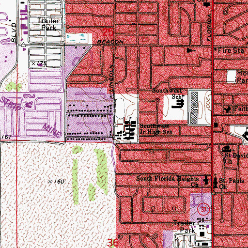 Topographic Map of Southwest Middle School, FL