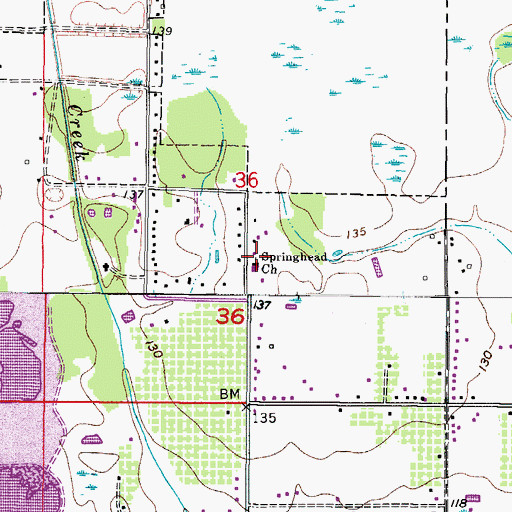 Topographic Map of Springhead Church, FL
