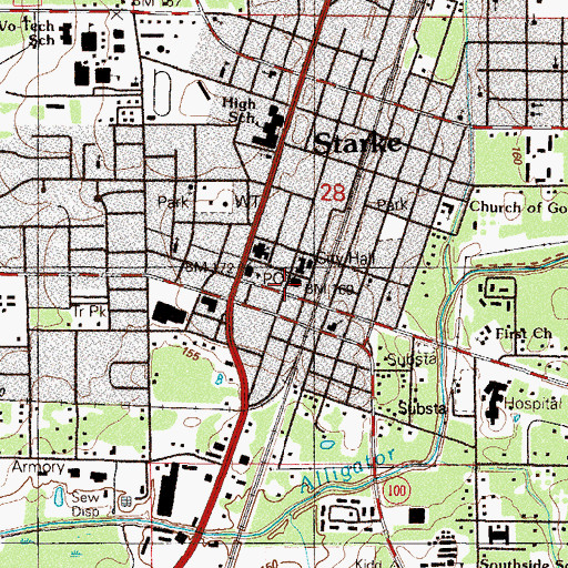 Topographic Map of Starke, FL