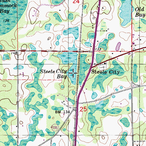 Topographic Map of Steele City Bay, FL