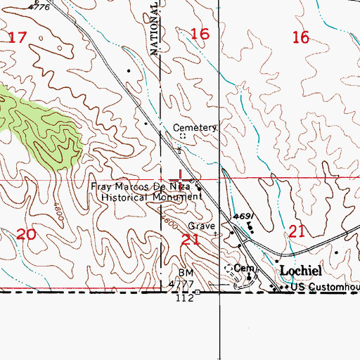 Topographic Map of Fray Marcos de Niza Historical Monument, AZ