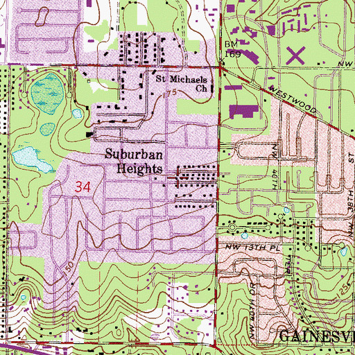 Topographic Map of Suburban Heights, FL