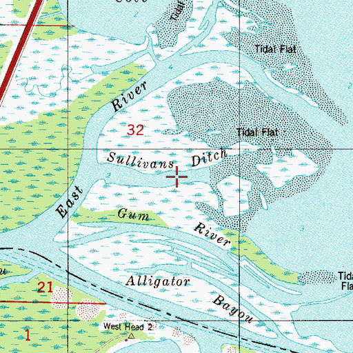 Topographic Map of Sullivans Ditch, FL