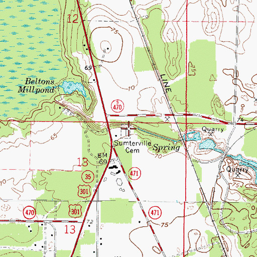 Topographic Map of Sumterville Cemetery, FL