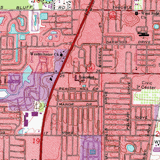 Topographic Map of Sun Coast Church, FL