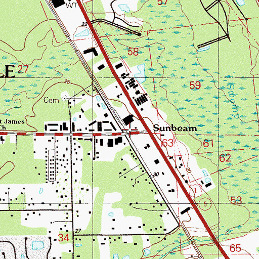 Topographic Map of Sunbeam, FL