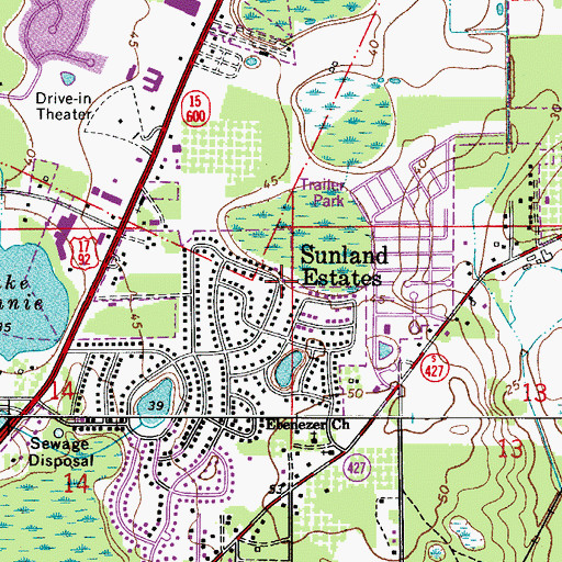 Topographic Map of Sunland Estates, FL