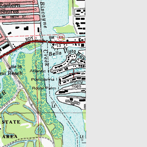 Topographic Map of Sunny Isles, FL