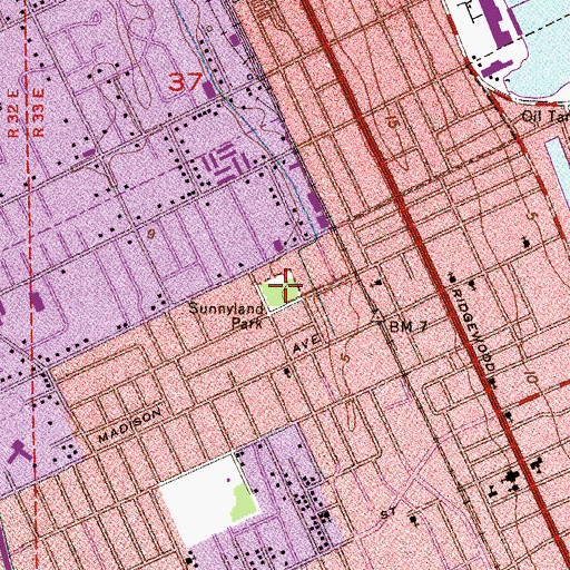 Topographic Map of Sunnyland Park, FL