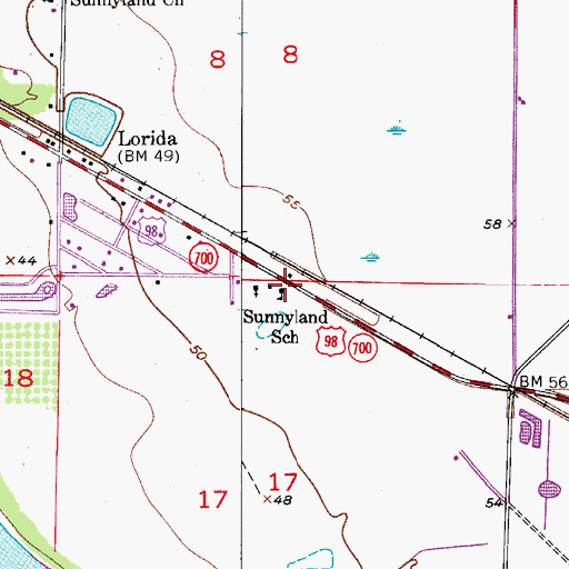Topographic Map of Sunnyland School, FL
