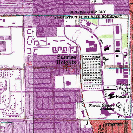 Topographic Map of Sunrise Heights, FL
