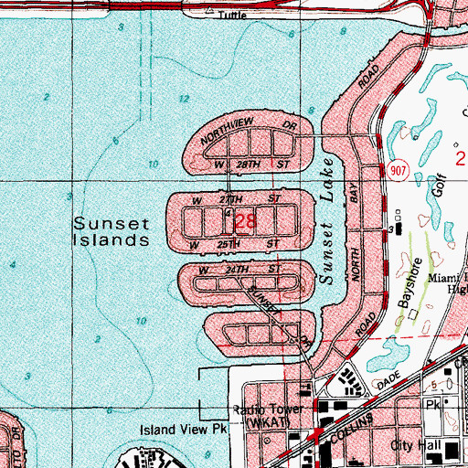 Topographic Map of Sunset Islands, FL