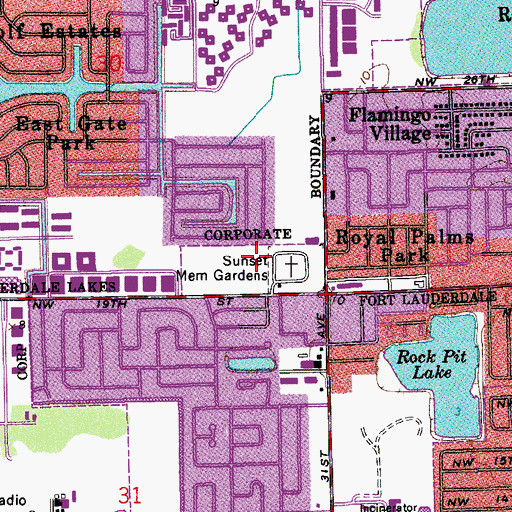 Topographic Map of Sunset Memorial Gardens, FL