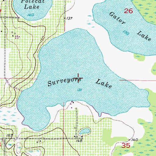 Topographic Map of Surveyors Lake, FL