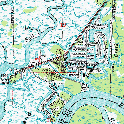 Topographic Map of Suwannee, FL
