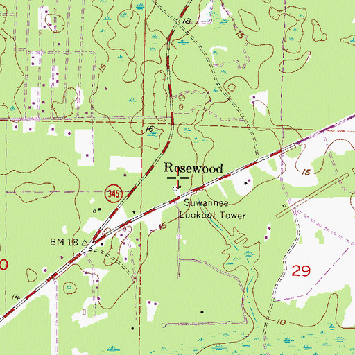 Topographic Map of Suwannee Lookout Tower, FL