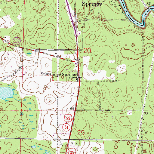 Topographic Map of Suwannee Springs Church, FL