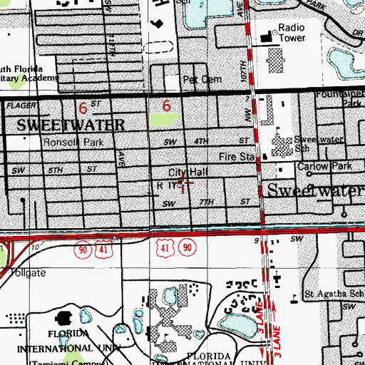 Topographic Map of Sweetwater, FL