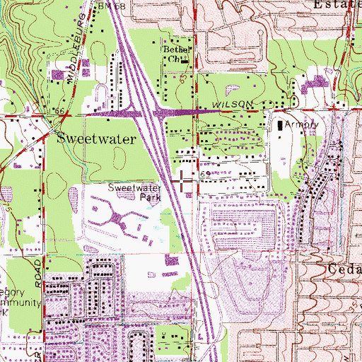 Topographic Map of Sweetwater Park, FL