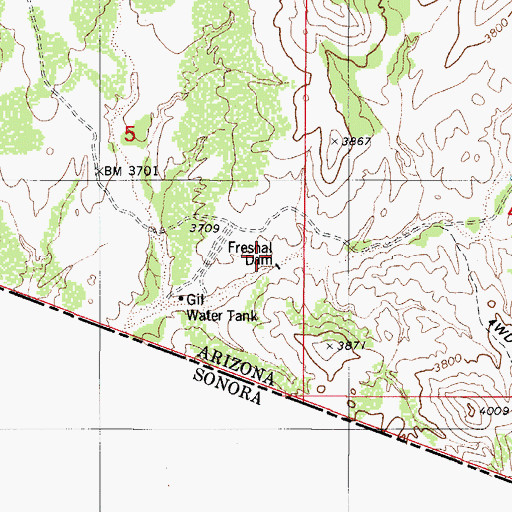 Topographic Map of Fresnal Dam, AZ