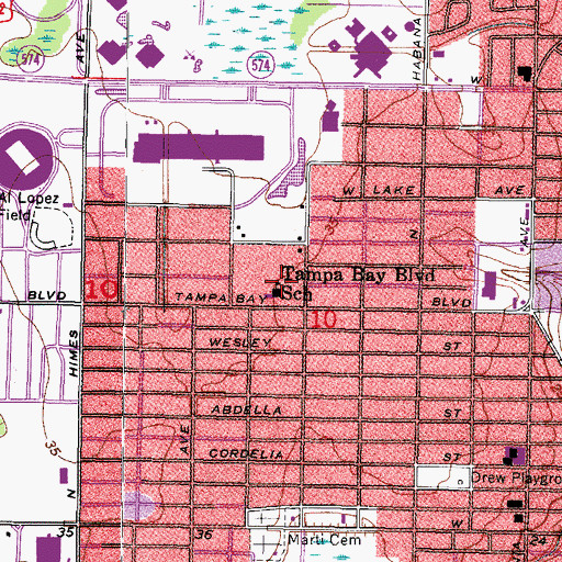 Topographic Map of Tampa Bay Boulevard Elementary School, FL