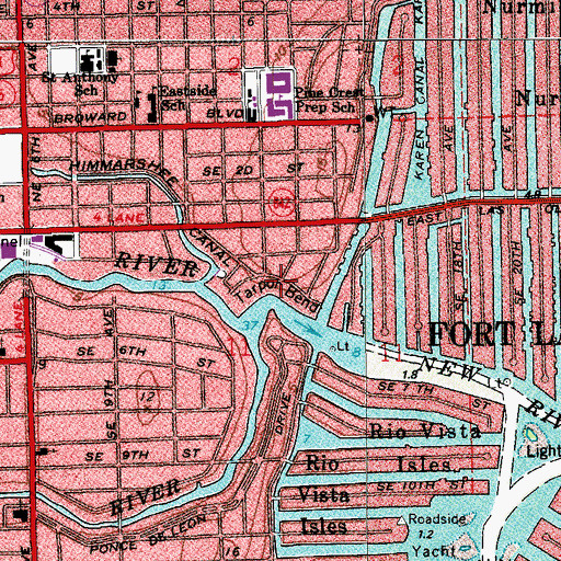 Topographic Map of Tarpon Bend, FL