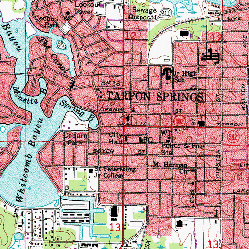 Topographic Map of Tarpon Springs, FL