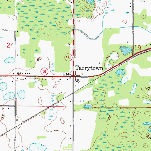 Topographic Map of Tarrytown, FL