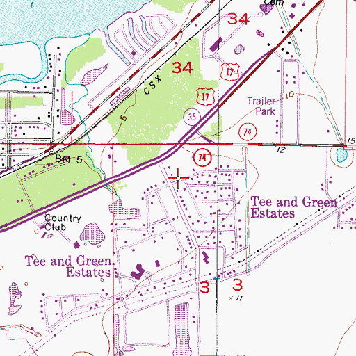 Topographic Map of Tee and Green Estates, FL