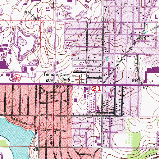 Topographic Map of Temple Crest Park, FL