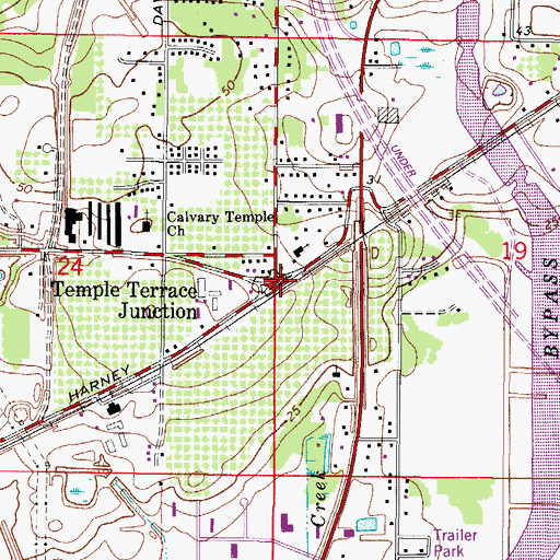 Topographic Map of Temple Terrace Junction, FL