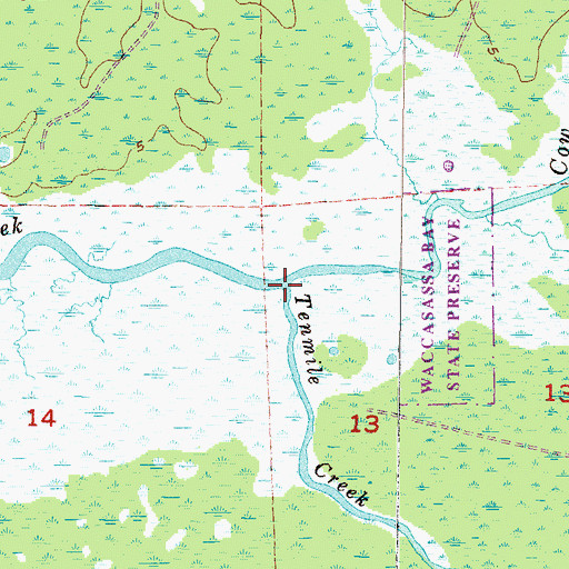 Topographic Map of Tenmile Creek, FL
