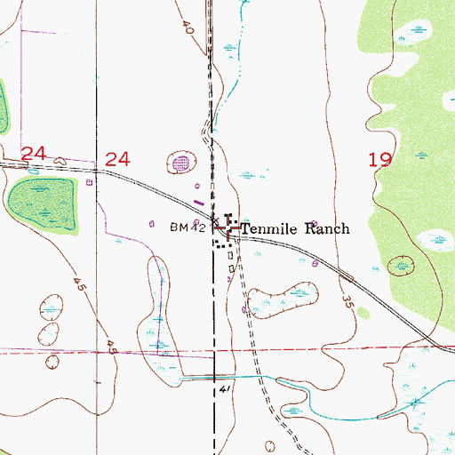 Topographic Map of Tenmile Ranch, FL