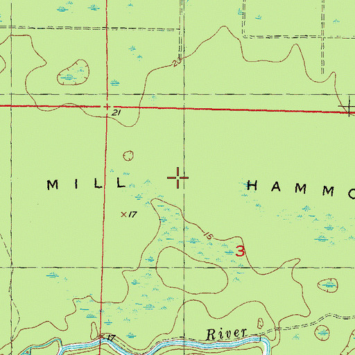 Topographic Map of Thomas Mill Hammock, FL