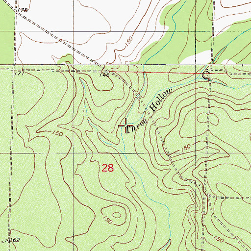 Topographic Map of Three Hollow Creek, FL
