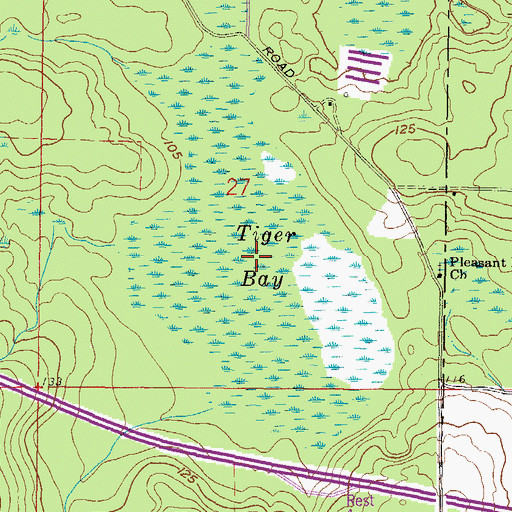 Topographic Map of Tiger Bay, FL