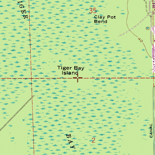 Topographic Map of Tiger Bay Island, FL