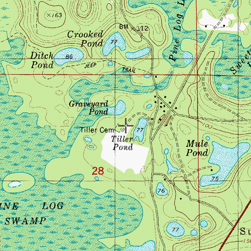 Topographic Map of Tiller Cemetery, FL
