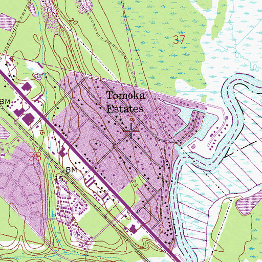 Topographic Map of Tomoka Estates, FL