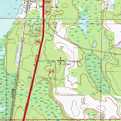 Topographic Map of Tompkins Cemetery, FL