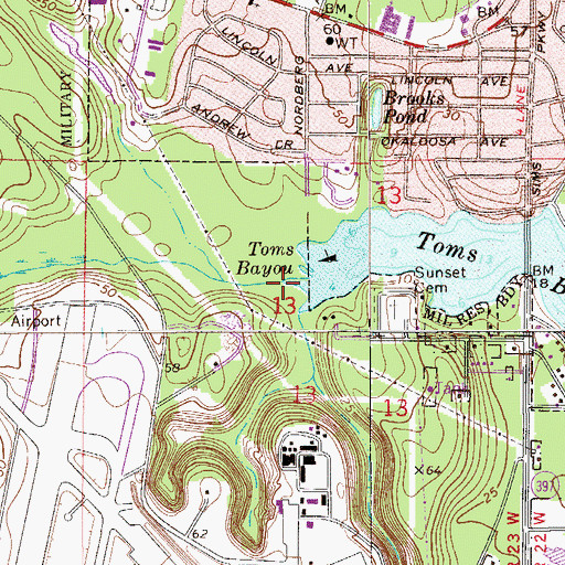 Topographic Map of Toms Creek, FL