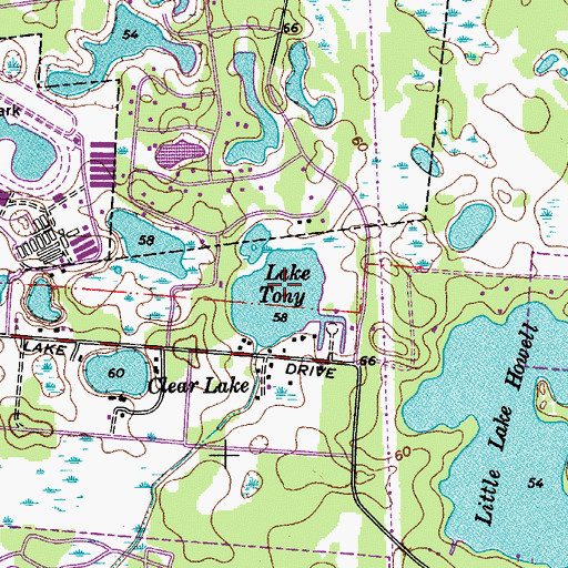 Topographic Map of Lake Tony, FL