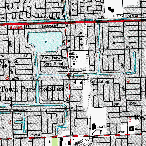 Topographic Map of Town Park Estates, FL