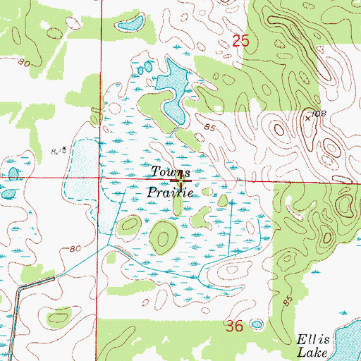 Topographic Map of Towns Prairie, FL
