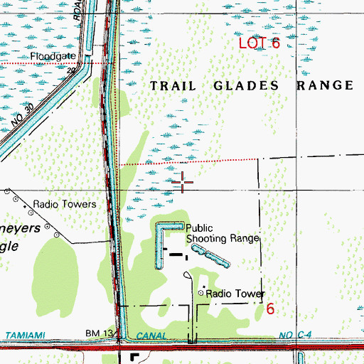 Topographic Map of Trail Glades Range, FL