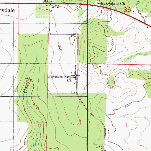 Topographic Map of Travelers Rest Church, FL