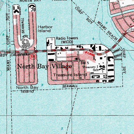 Topographic Map of Treasure Island, FL