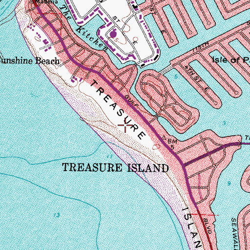 Topographic Map of Treasure Island, FL