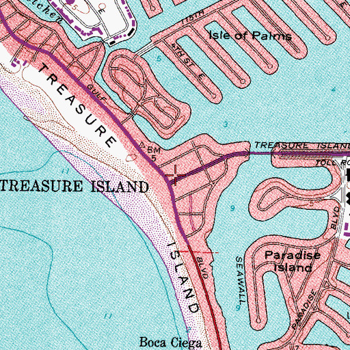 Topographic Map of Treasure Island, FL